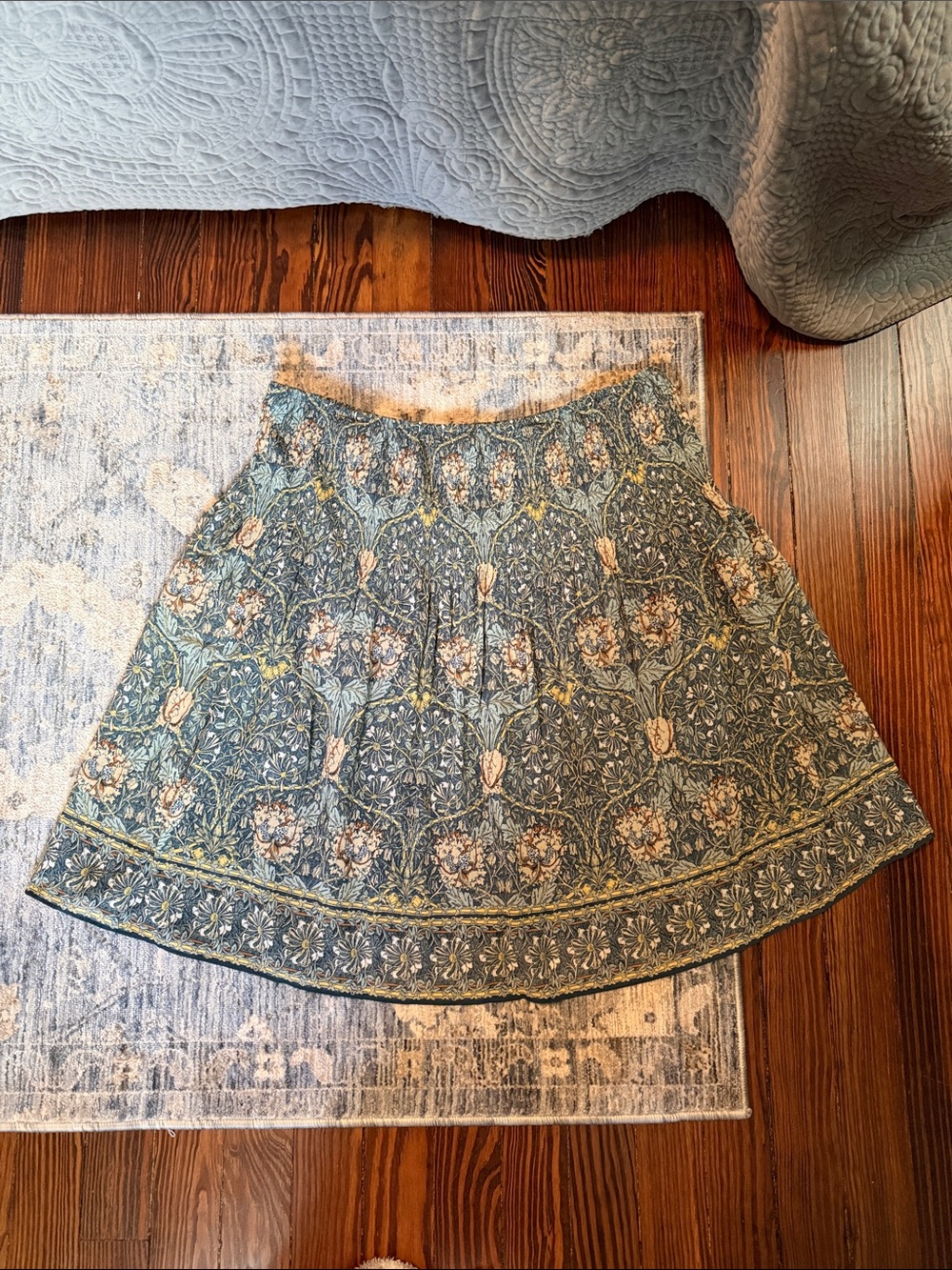 Floral Printed A-Line Midi Skirt in Teal - Picture 2 of 7